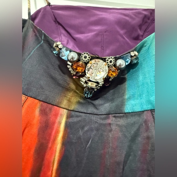 Peacock Diffusion Maxi‎ Dress with Feathers, Jewels & Leopard Print – UK 12 - Picture 4 of 9